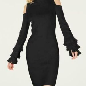 Cold-Shoulder Fringe Sweater Dress